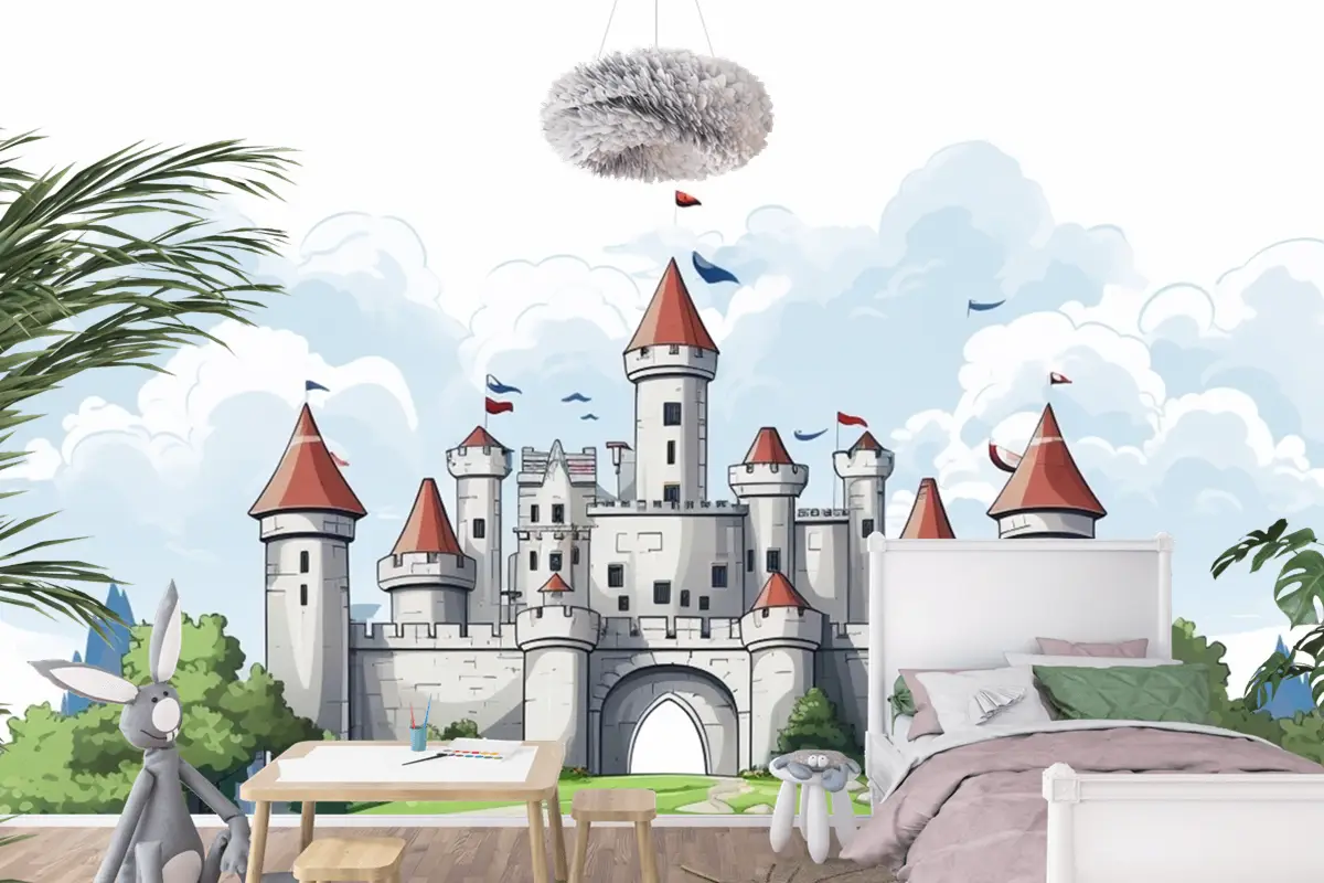 Üstünde Bayrak Bulunan Kale Çocuk Odası Duvar Kağıdı