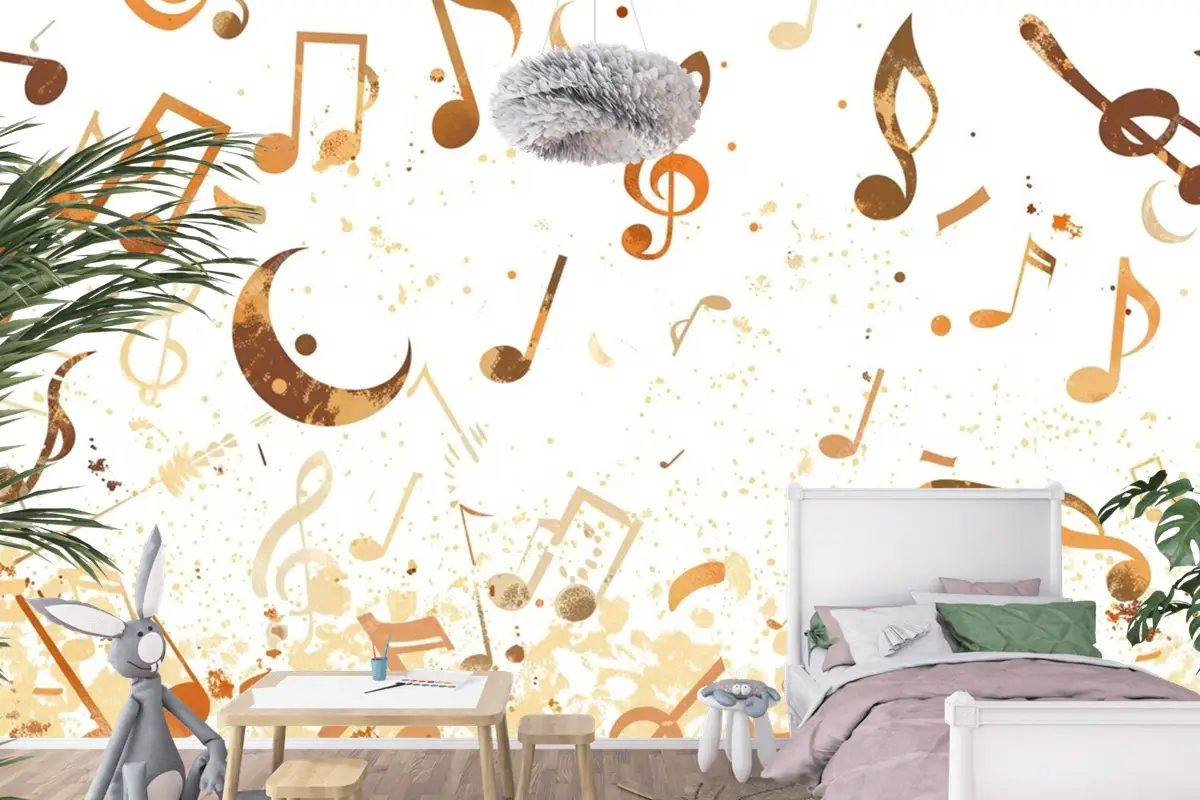 Havada Uçan Bir Grup Müzik Notası Çocuk Odası Duvar Kağıdı