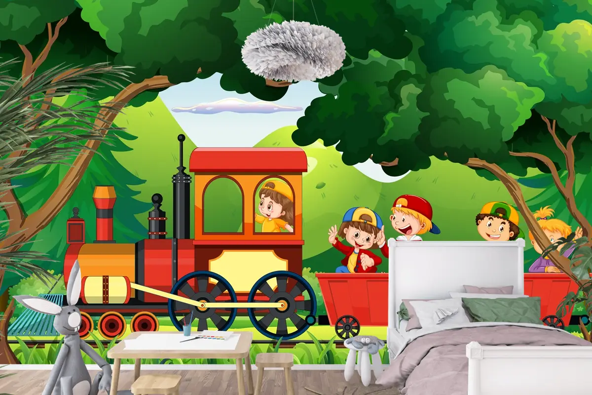 Doğal Sahneli Trendeki Çocuklar Çocuk Odası Duvar Kağıdı