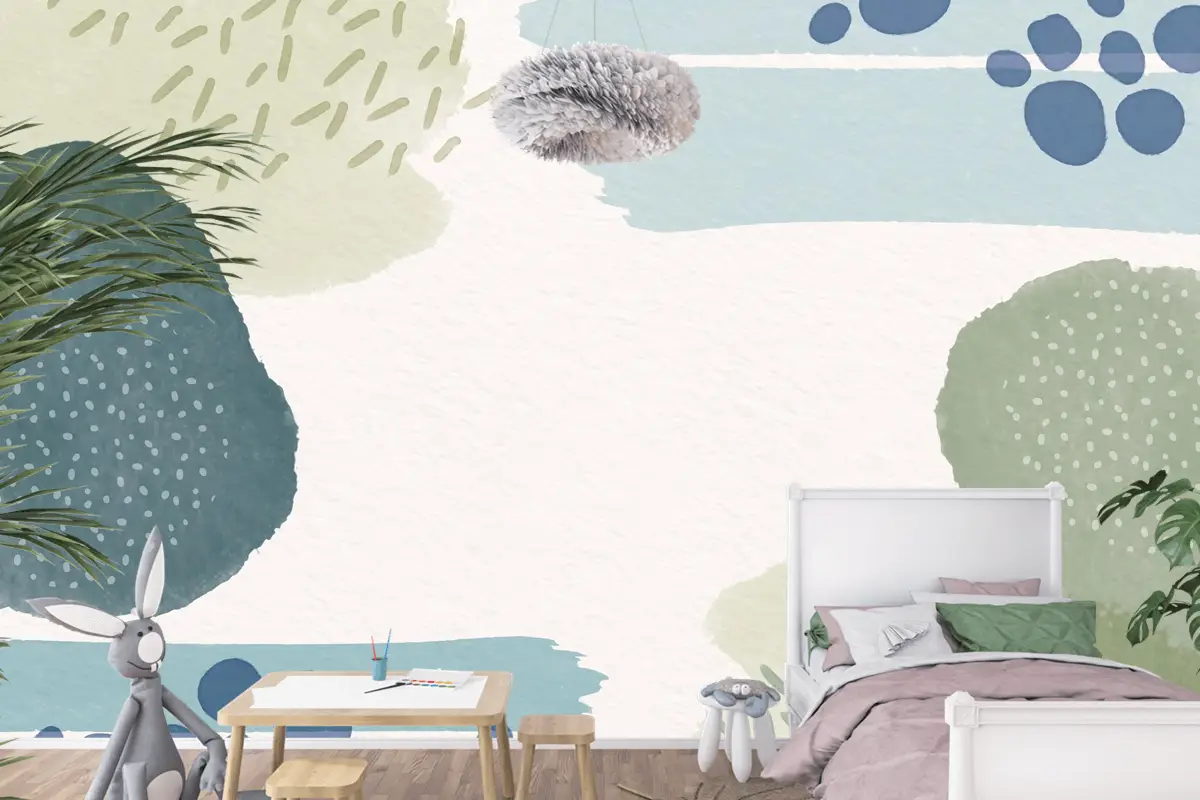 Suluboya Şekilli Ve Boş Alanlı Soyut Arka Plan Çocuk Odası Duvar Kağıdı