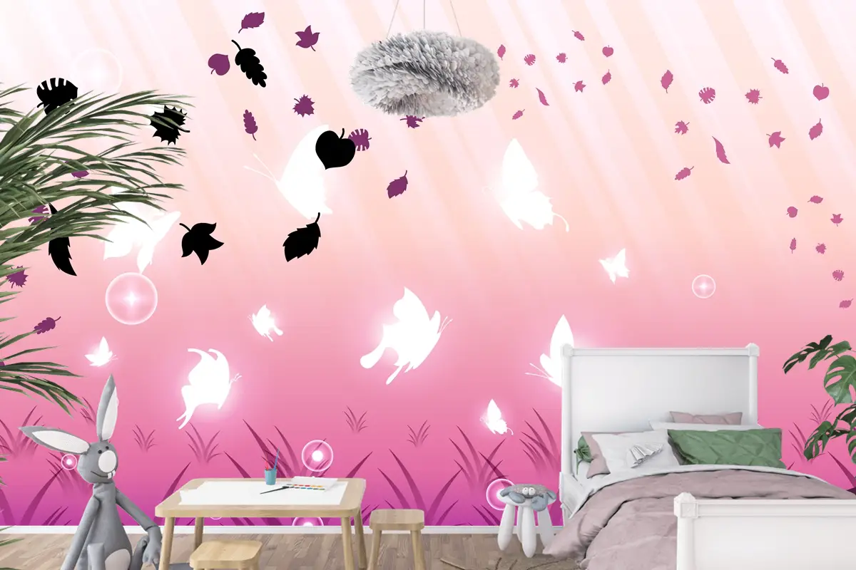 Kelebekler Böcekler Parlayan Işık Parlayan Yanıp Sönen Karanlık Arka Plan Çocuk Odası Duvar Kağıdı