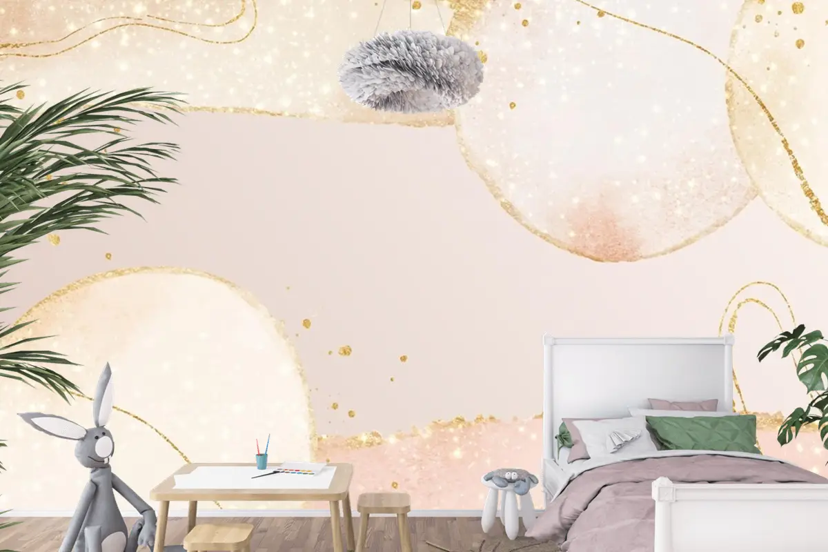 Soyut Yağlı Arka Plan Açık Pembe Ve Altın Çizgiler Çocuk Odası Duvar Kağıdı