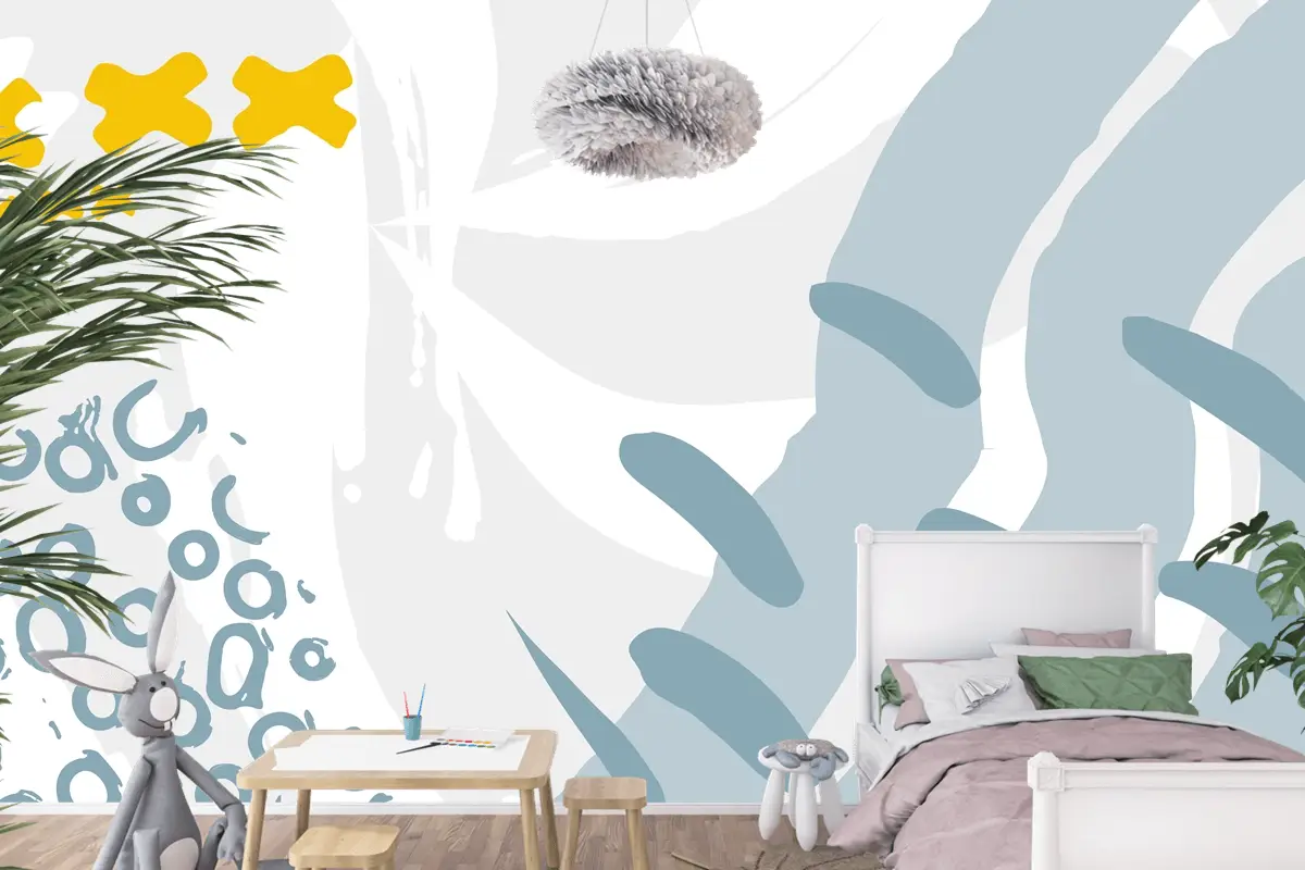 Renkli Tasarımlı Soyut Şekil Renk Sıçrama Çocuk Odası Duvar Kağıdı 