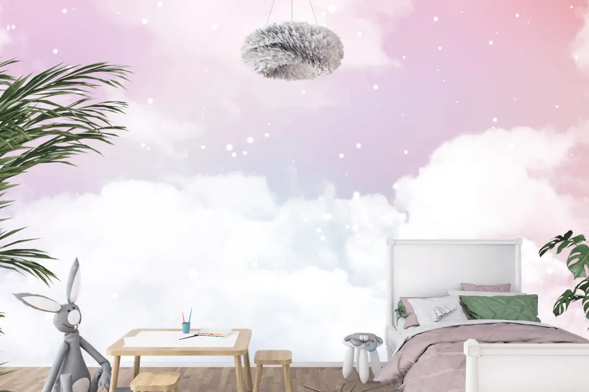 Şekerli Pamuk Şeker Bulutlu Soyut Gökyüzü Tasarım Çocuk Odası Duvar Kağıdı