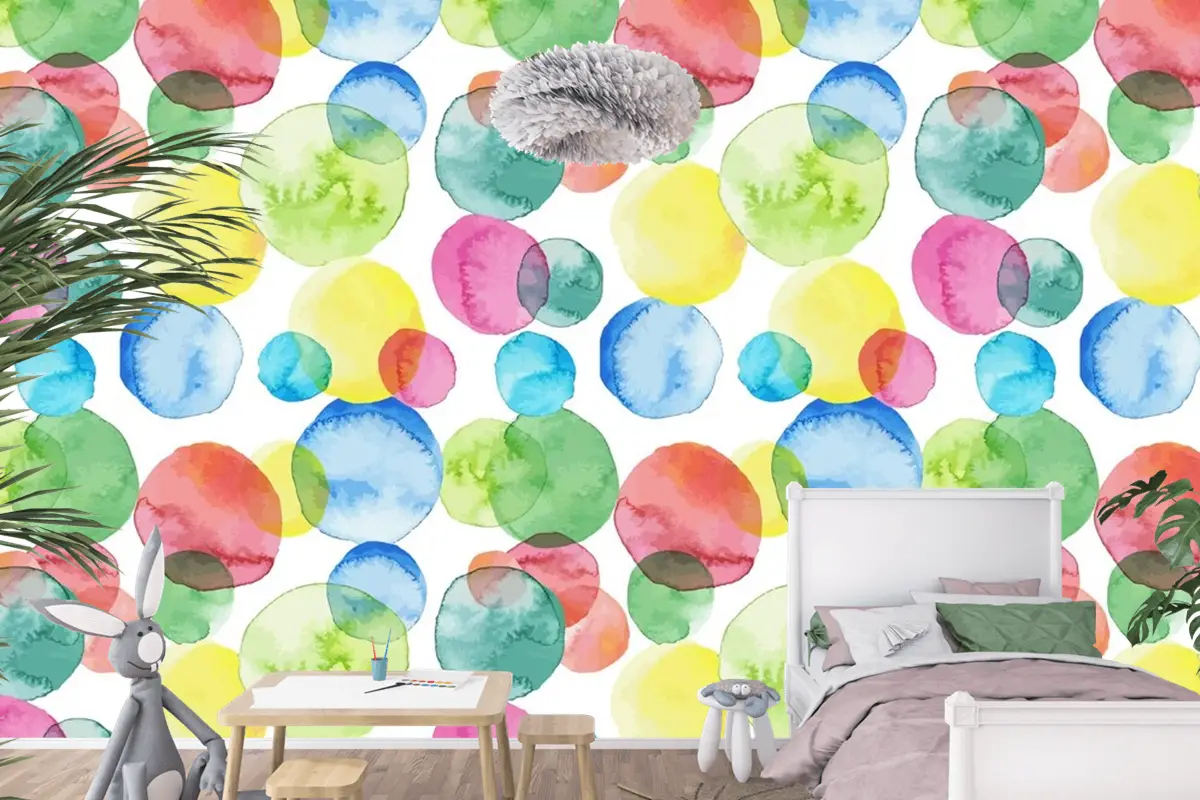 Soyut Suluboya Desen Tasarım Çocuk Odası Duvar Kağıdı 