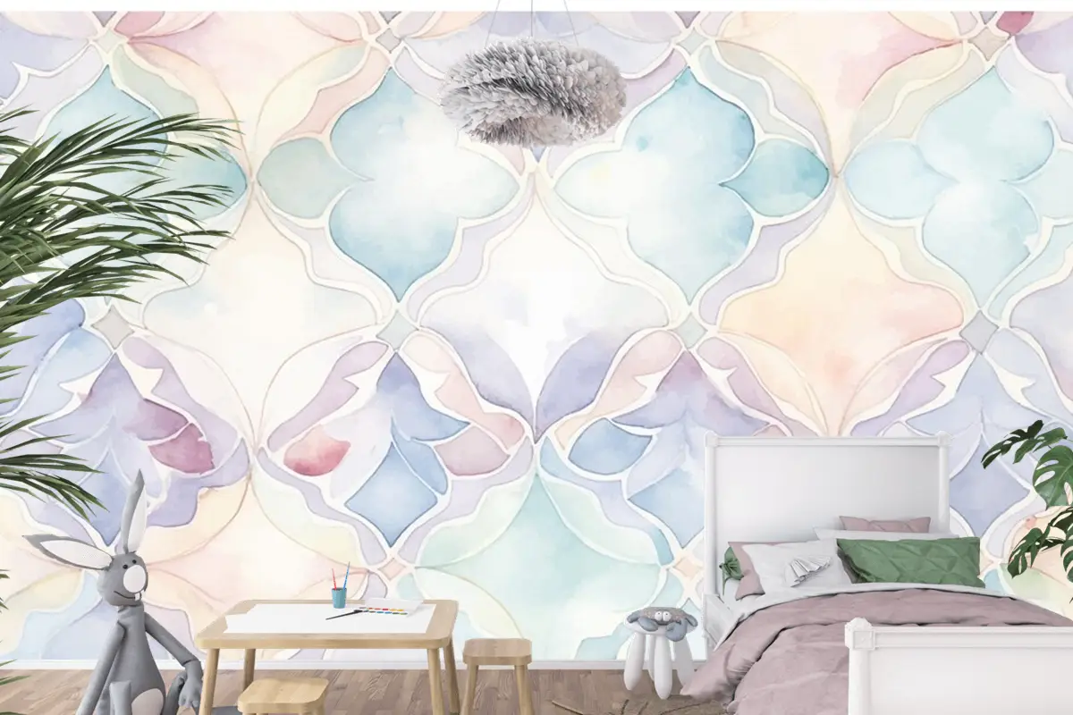 Soyut Suluboya Desenli Çocuk Odası Duvar Kağıdı 