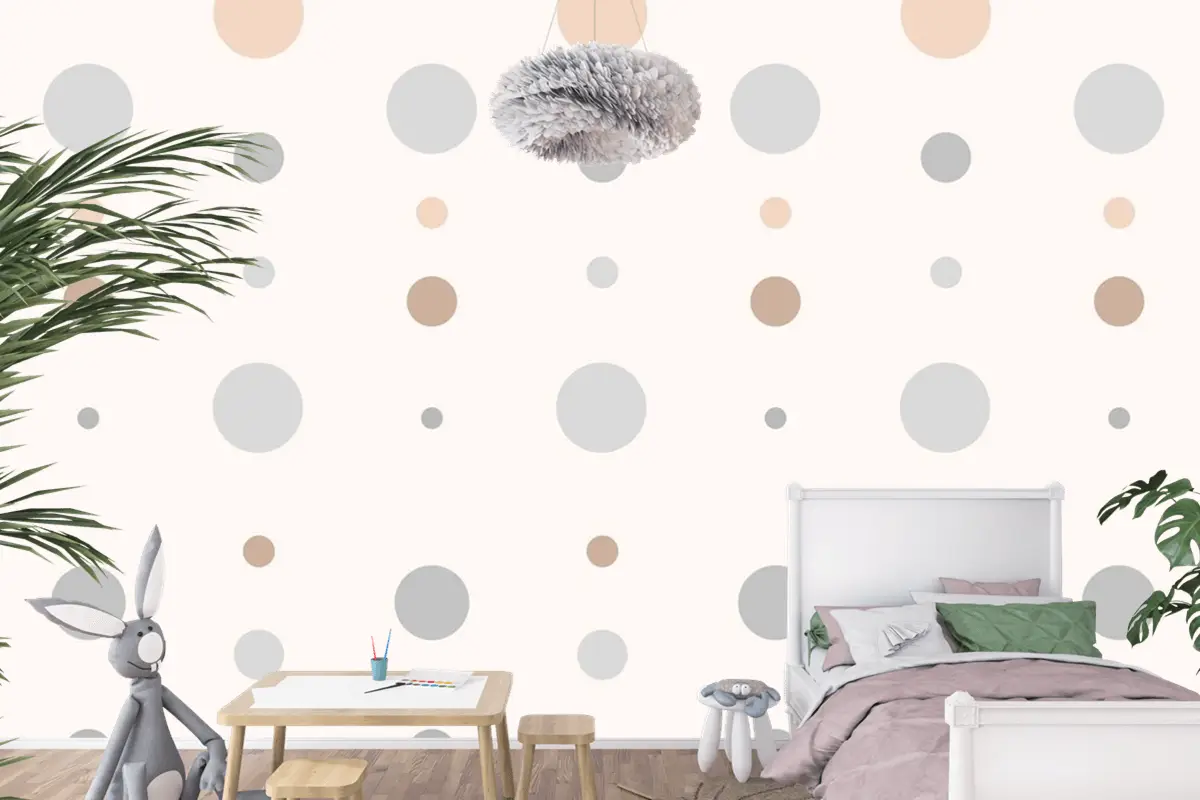Krem Çocuk Odası Duvar Kağıdı Duvarında Estetik Puantiyeli Desen