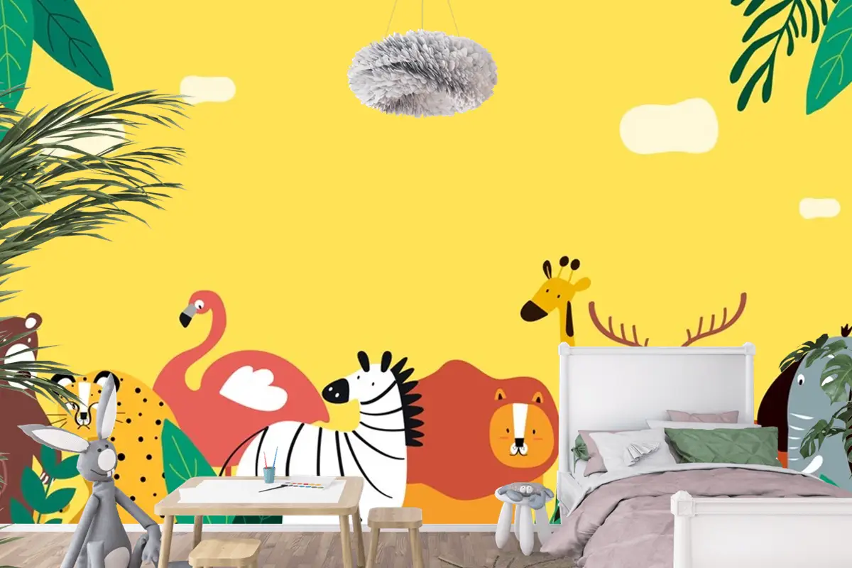 Hayvanlar Tema Şablonu Vektör Çocuk Odası Duvar Kağıdı 