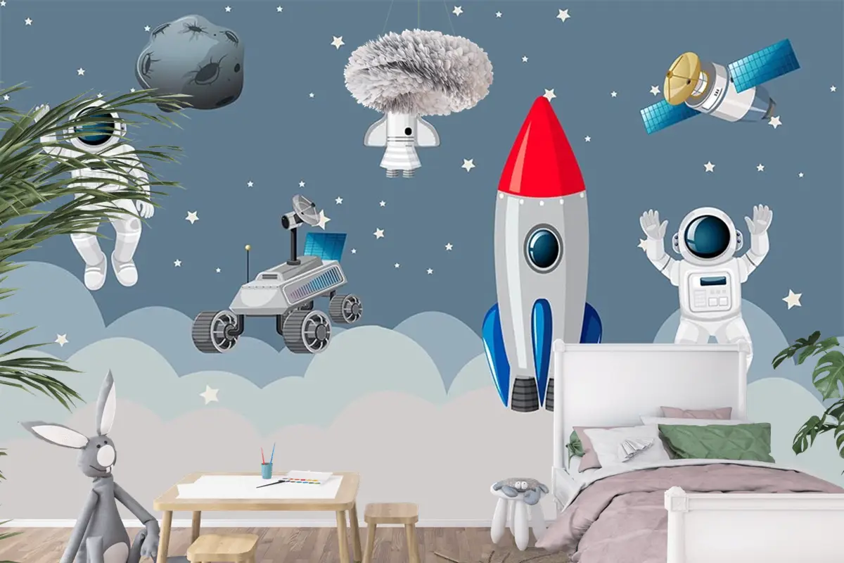 Astronotlar Ve Uzay Araçları Çocuk Odası Duvar Kağıdı