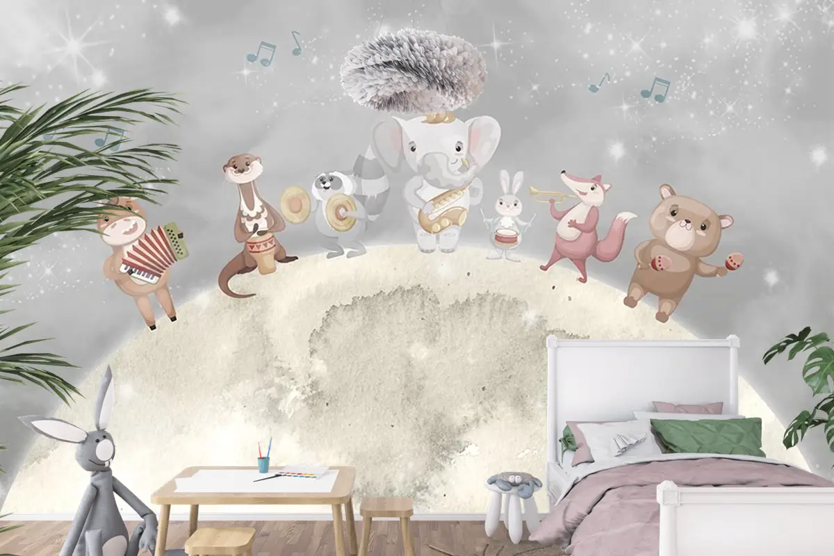 Ay Üzerinde Müzik Çalak Sevimli Hayvanlar