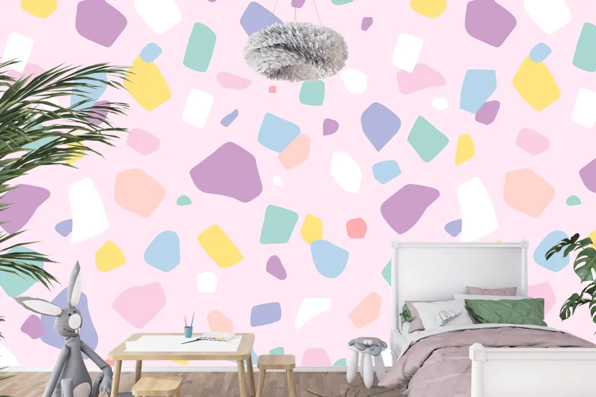 Arka Plan Dikişsiz Desen Vektör Sevimli Pastel Terrazzo Çocuk Odası Duvar Kağıdı