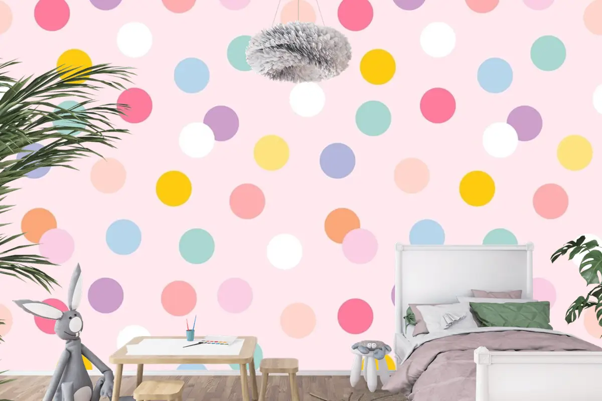 Arka Plan Sevimli Pastel Puantiyeli Dikişsiz Desen Çocuk Odası Duvar Kağıdı