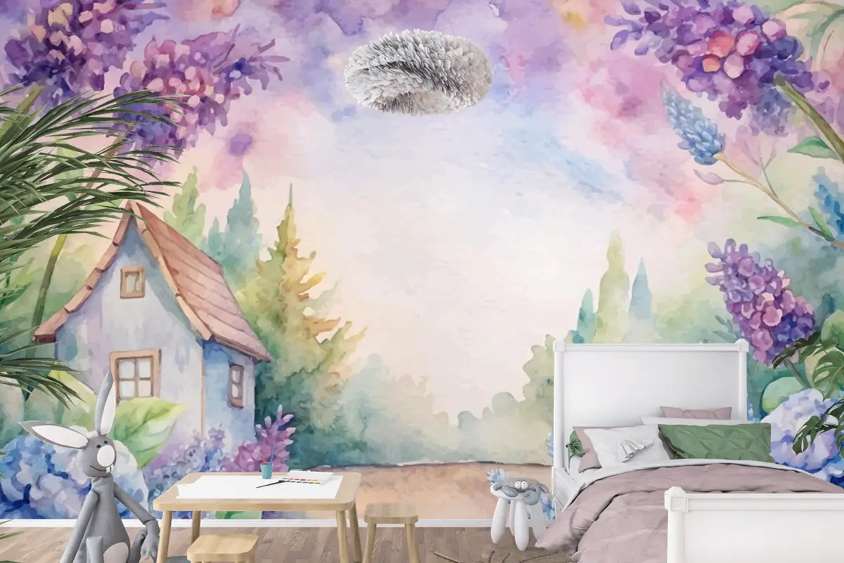 Güzel Rustik Çiçek Suluboya Arka Plan Çocuk Odası Duvar Kağıdı 