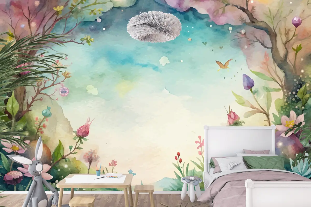Güzel Bir Kır Çiçeği Suluboya Arka Plan Çocuk Odası Duvar Kağıdı