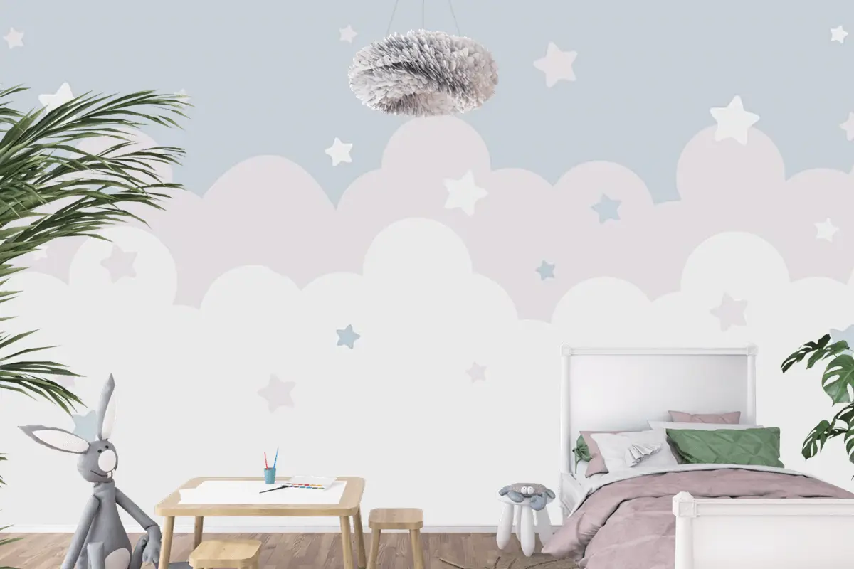 Bebek Odası Çocuk Duvar Kağıdı  Bulutlar Ve Yıldızlar
