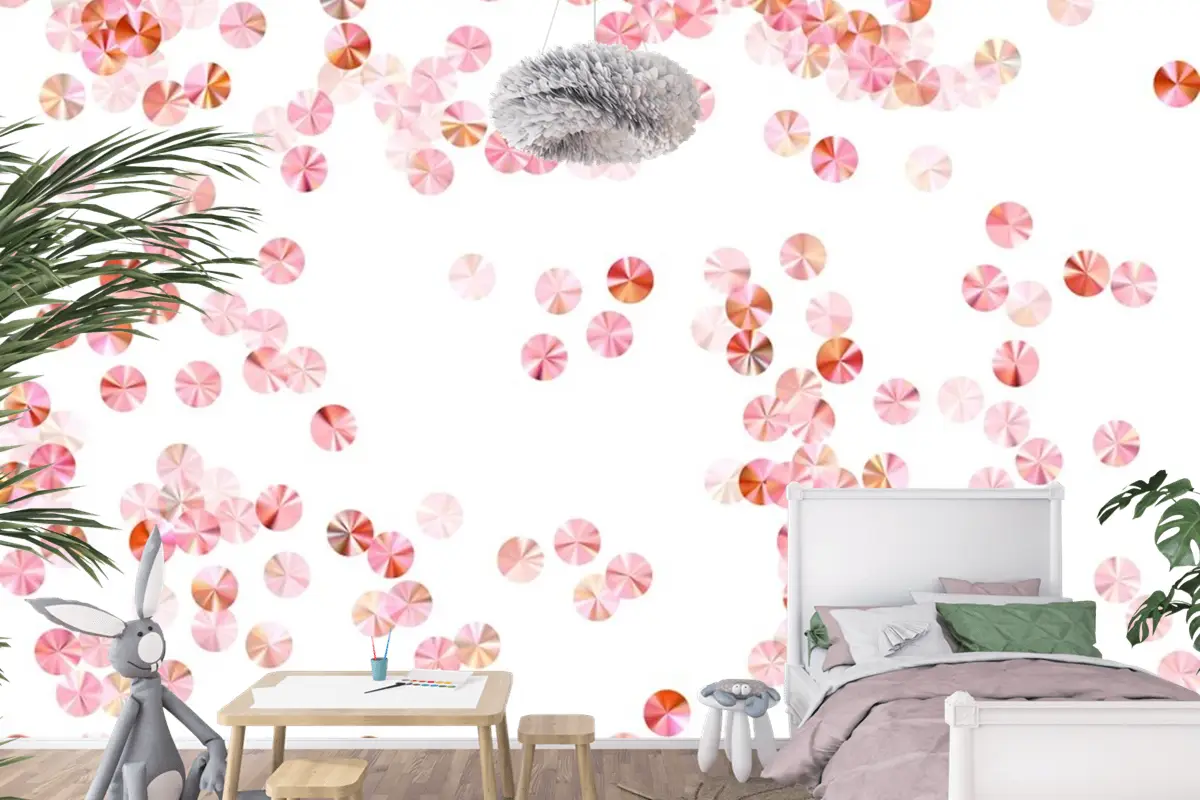 Allık Pembe Boncuk Konfeti Dağılım Vektör Kompozisyonu Ritmik Çocuk Odası Duvar Kağıdı