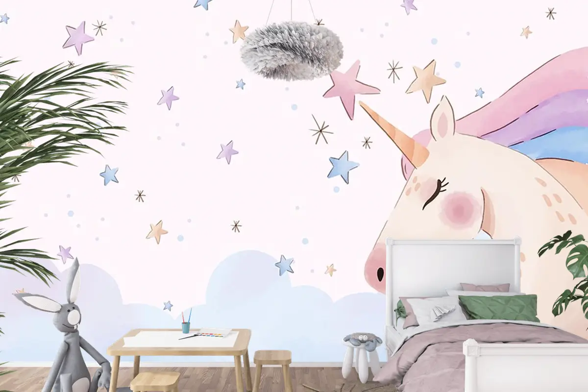 Boynuzlu At  Unicorn Çocuk Odası Duvar Kağıdı
