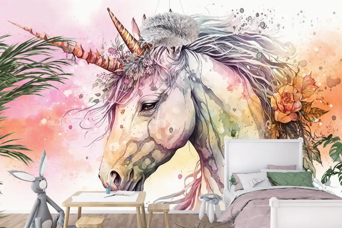 Boynuzlu At Unicorn Çocuk Odası Duvar Kağıdı