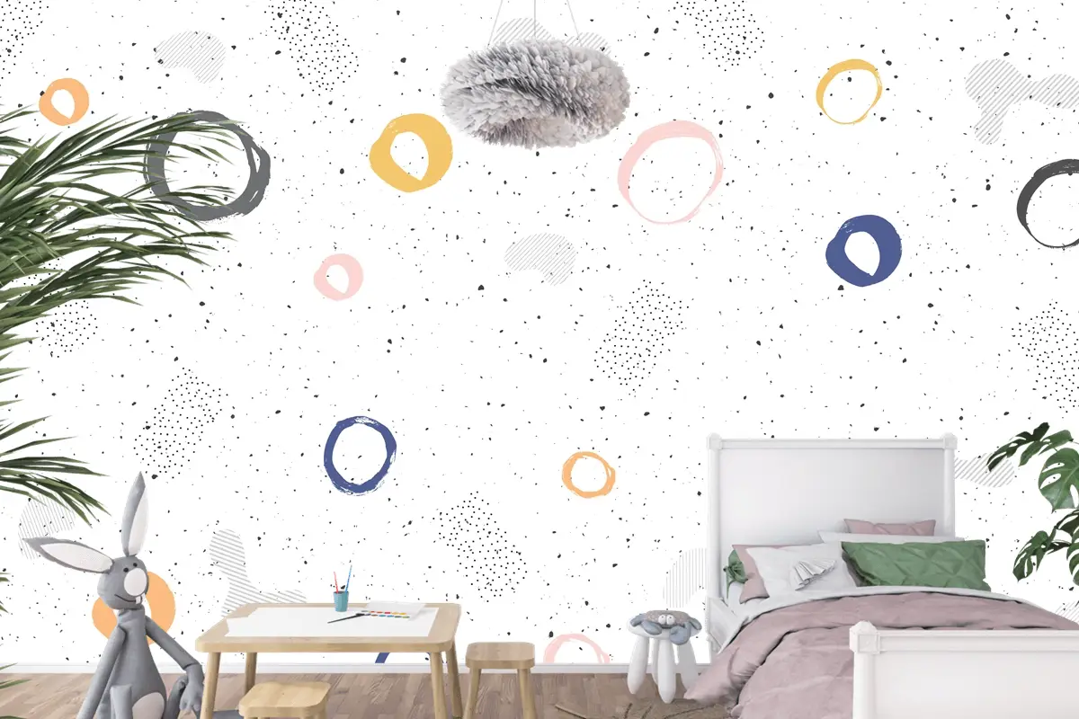 Fırça Dairesel Kontur Suluboya Çocuk Odası Duvar Kağıdı 