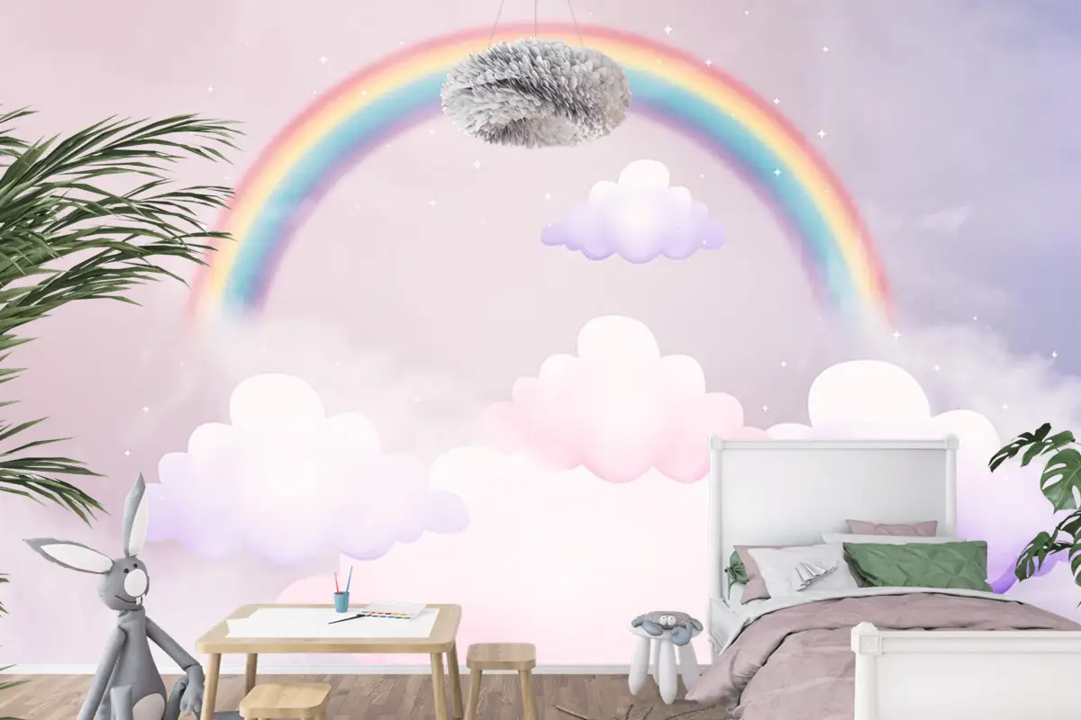 Bulutlar Ve Gökkuşağı Çocuk Odası Duvar Kağıdı