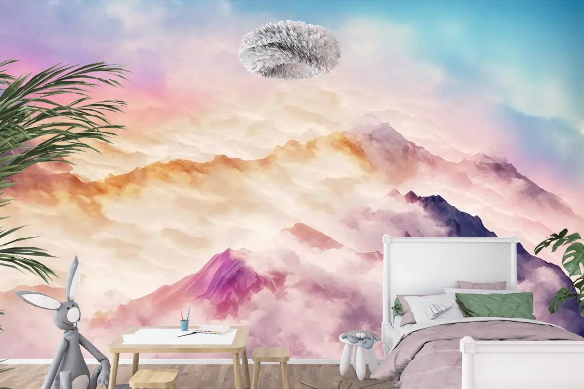 Çocuk Odası Duvar Kağıdı Bulutlar Ve Dağlar