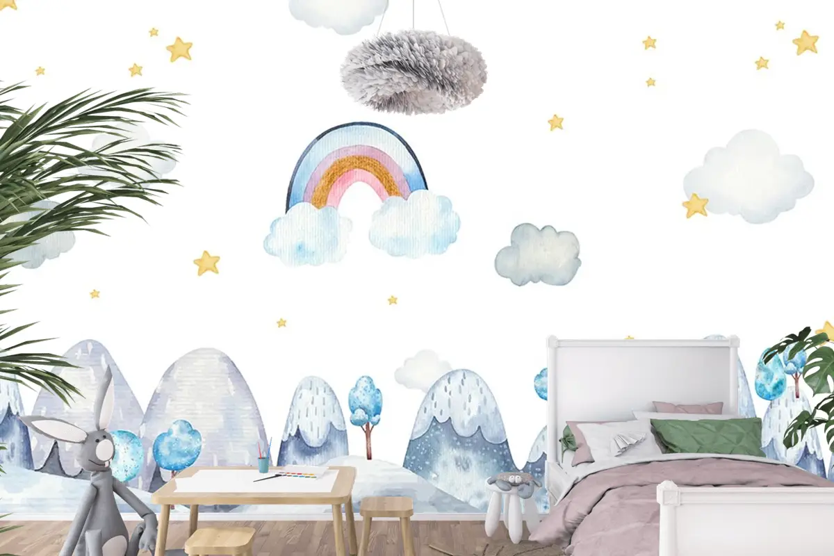 Çocuk Odası Duvar Kağıdı Dağlar Ve Ağaçlar