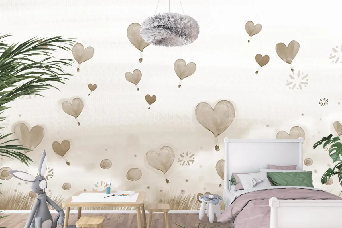 Krem Bej Balonlar Çocuk Odası Duvar Kağıdı