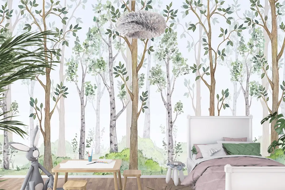 Çocuk Odası Duvar Kağıdı Orman Ağaç Manzarası