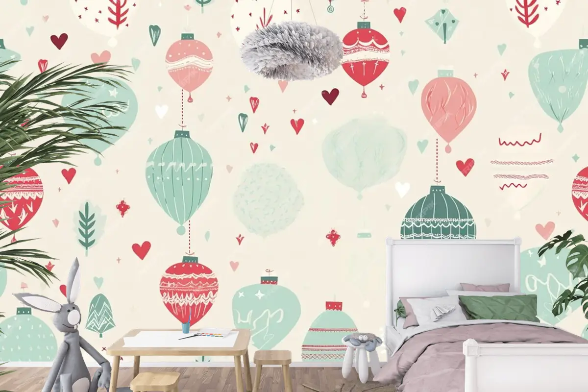 Renkli Noel Dikişsiz Desen Çocuk Odası Duvar Kağıdı