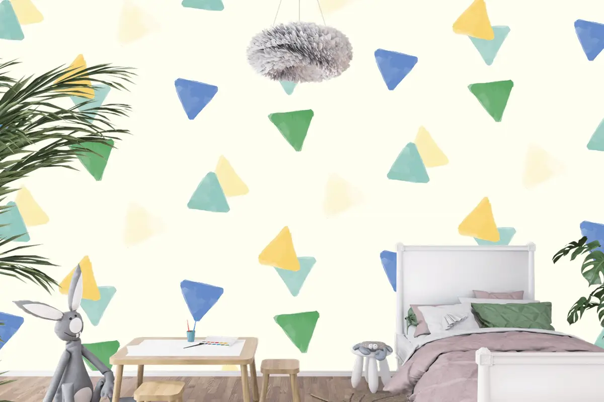 Renkli Geometrik Dikişsiz Desen Tasarımı Çocuk Odası Duvar Kağıdı