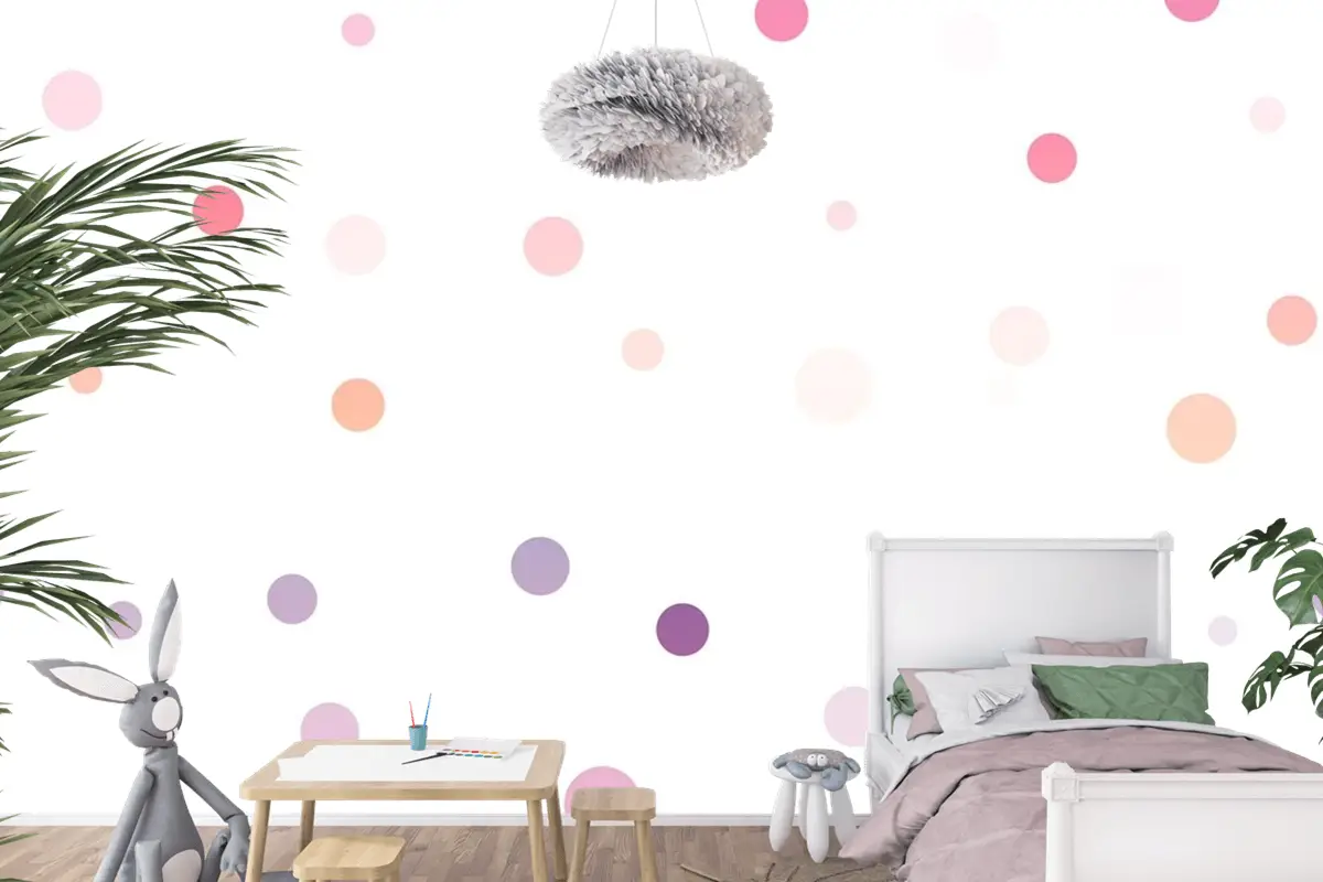 Beyaz Arka Planda Renkli Noktalar Dikişsiz Desen Çocuk Odası Duvar Kağıdı