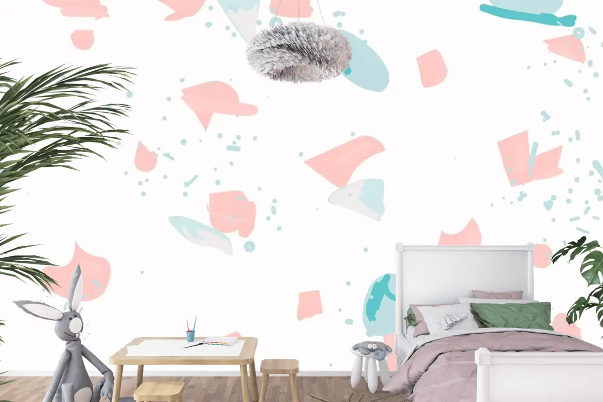 Pembe Ve Mavi Çocuk Odası Duvar Kağıdı Duvarında Renkli Terrazzo Soyut Arkaplan Kusursuz Desen