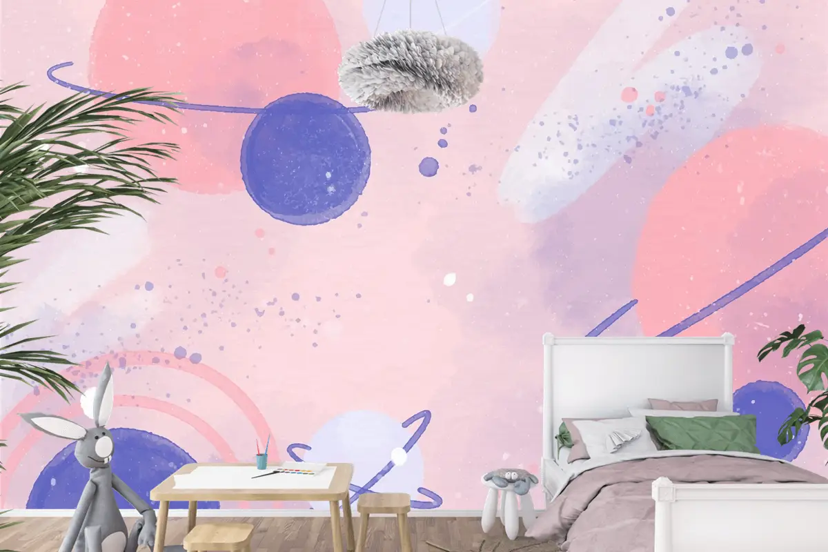 Renkli Suluboya Galaxy Çocuk Odası Duvar Kağıdı 