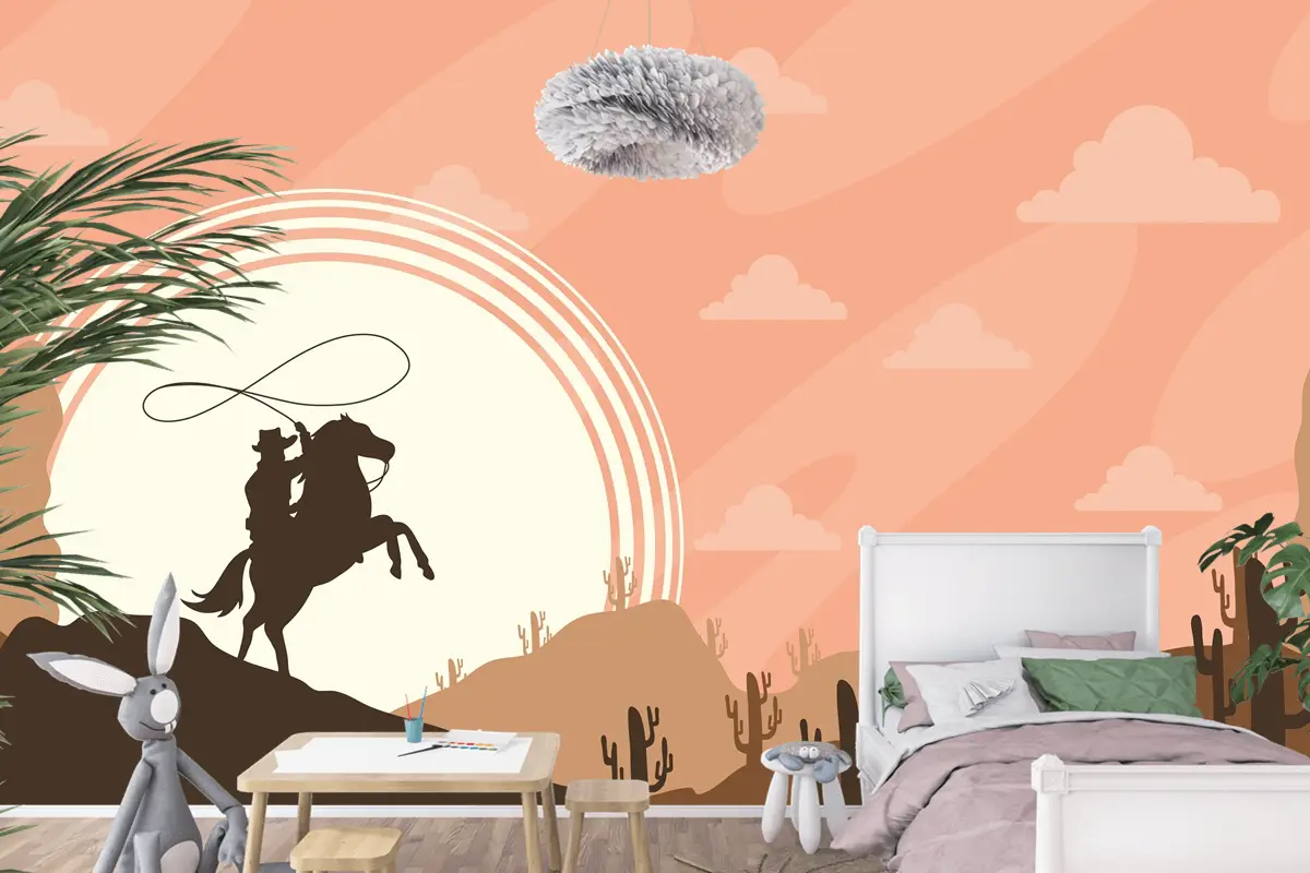 Çölde Kovboy Sahne Posteri Çocuk Odası Duvar Kağıdı