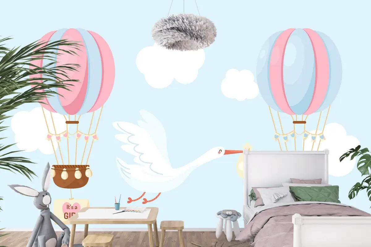 Sevimli Düz Tasarım Cinsiyet Ortaya Çocuk Odası Duvar Kağıdı