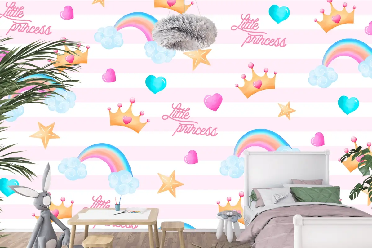 Küçük Bir Prenses Çocuk Odası Duvar Kağıdı  İçin Güzel Unsurlarla Sevimli Desen