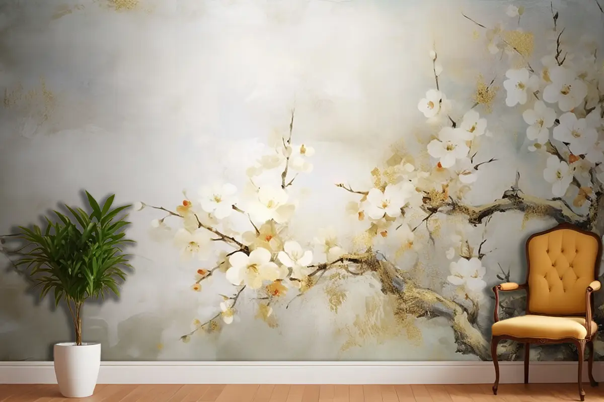 Modern Soyut Sanat Suluboya Çiçek Duvar Kağıdı 