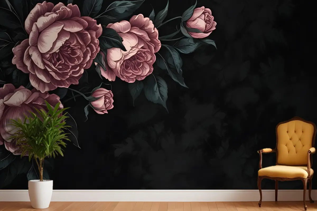 Koyu Çiçek Şakayık Çiçeği Çizim Duvar Kağıdı 