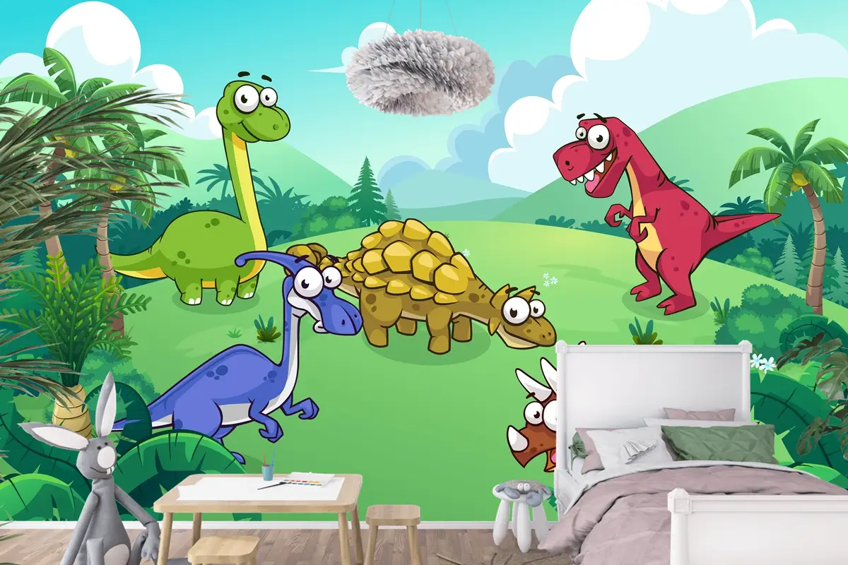 Vahşi Çocuk Odası Duvar Kağıdı Duvarındaki Dinozor