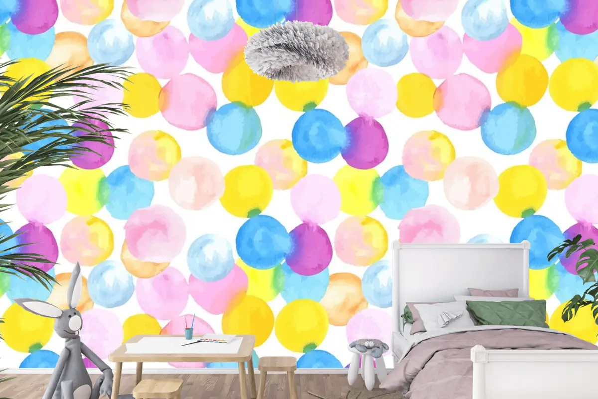 Noktalı Soyut Suluboya Dikişsiz Desen Çocuk Odası Duvar Kağıdı