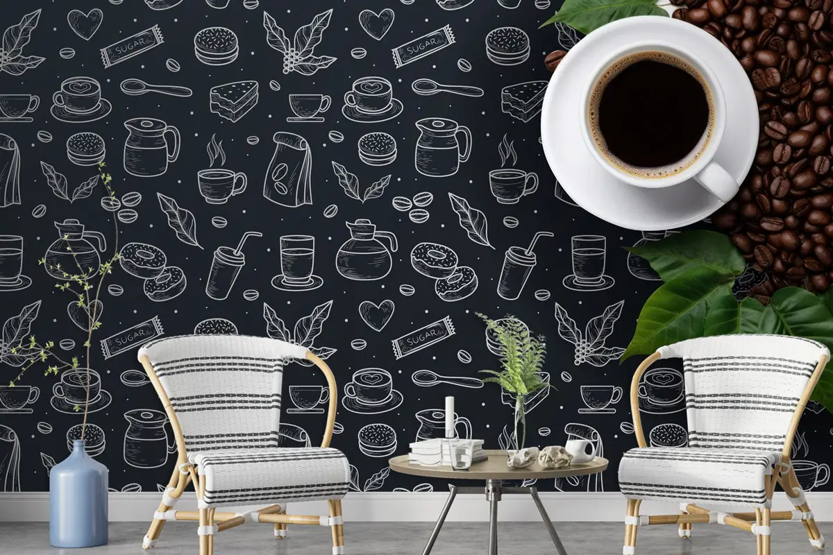 El Çizimi Kahve Dükkanı Cafe Duvar Kağıdı