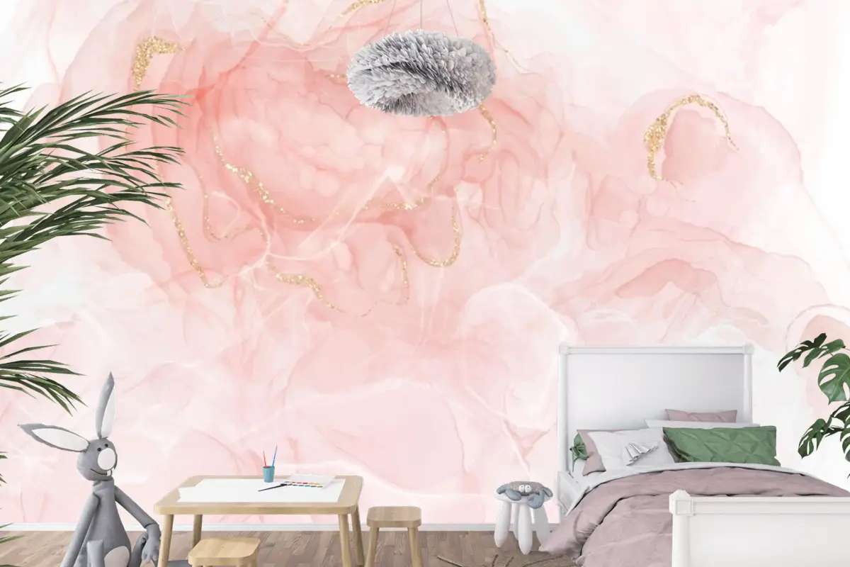 Altın Parıltılı Çocuk Odası Duvar Kağıdı  Ile Zarif El Boyalı Alkol Mürekkep Arka Planı