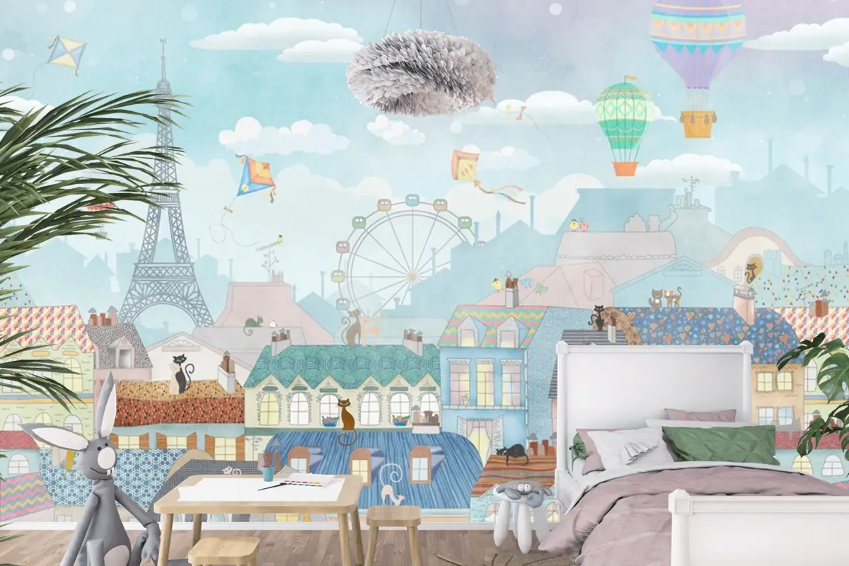Eski Paris Suluboya Çocuk Odası Duvar Kağıdı Eski Paris Suluboya Çocuk Odası Duvar Kağıdı