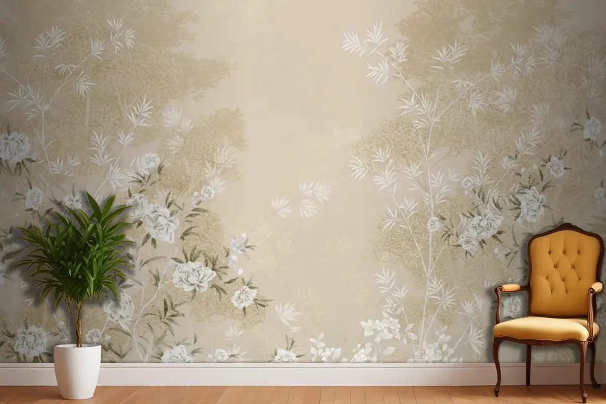 Kiraz Çiçeği Çiçekleri Ve Kuş Duvar Kağıdı  Ile Chinoiserie