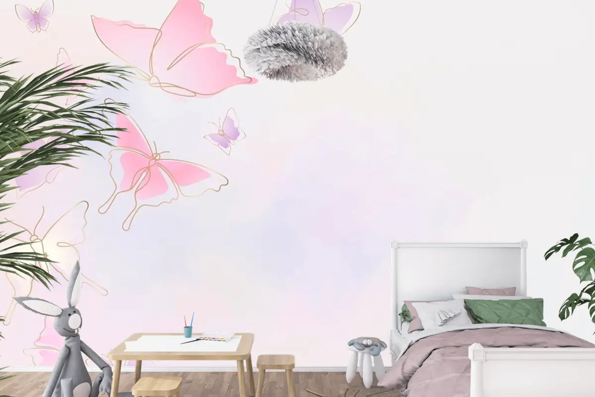 Kadınsı Kelebek Arka Plan Pembe Sınır Çocuk Odası Duvar Kağıdı