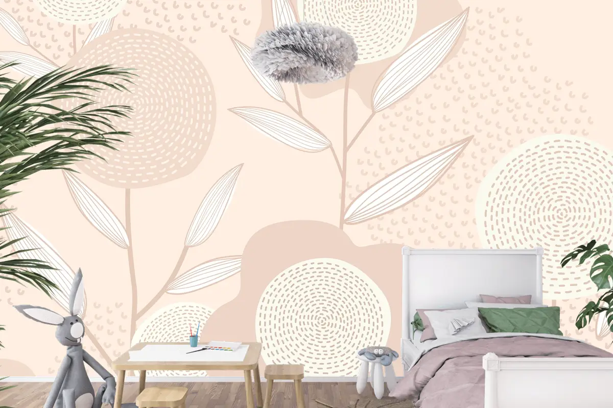 Pembe Çocuk Odası Duvar Kağıdı Duvarında Kadınsı Çiçek Desenli Vektör Arka Plan