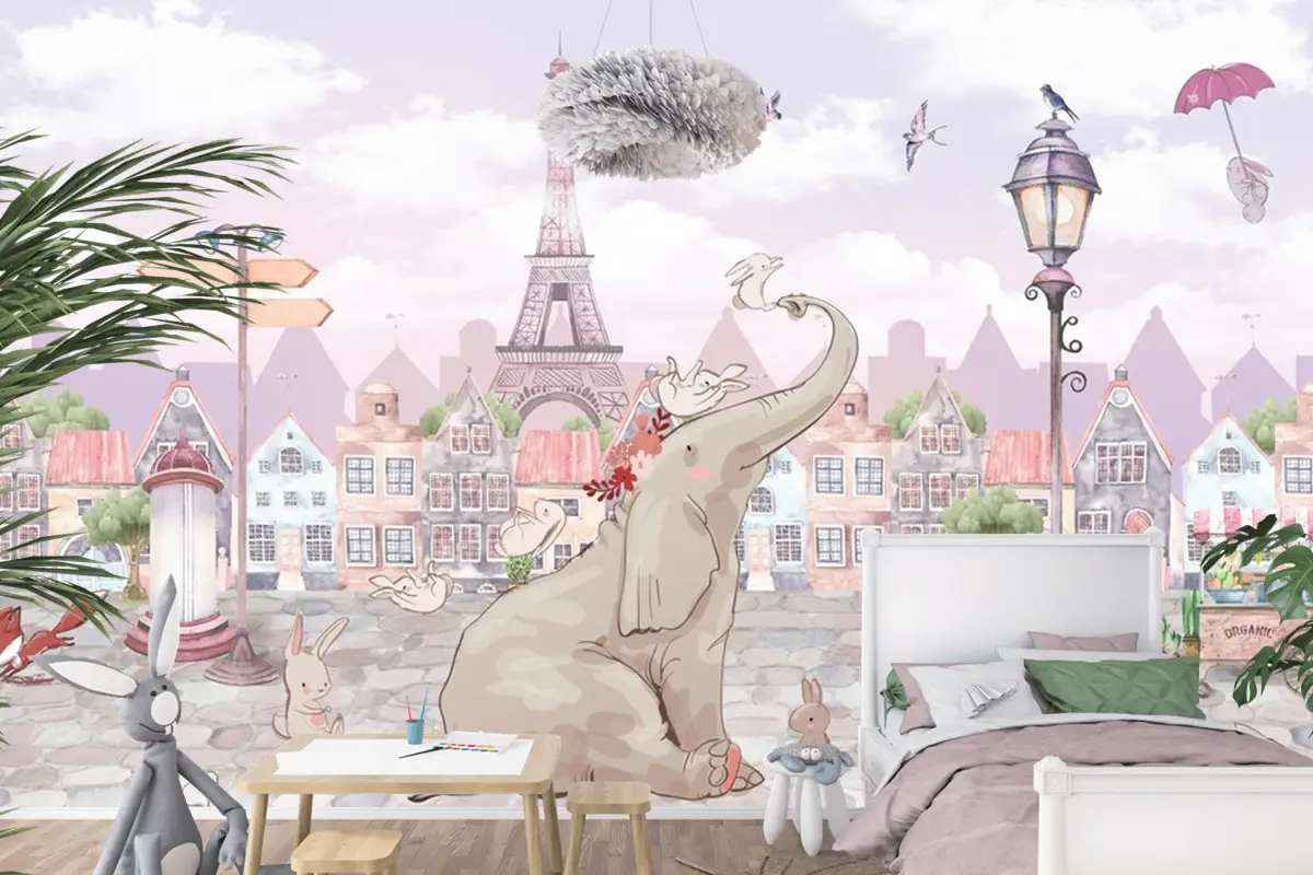 Fil Ve Tavşanlar Çocuk Odası Duvar Kağıdı