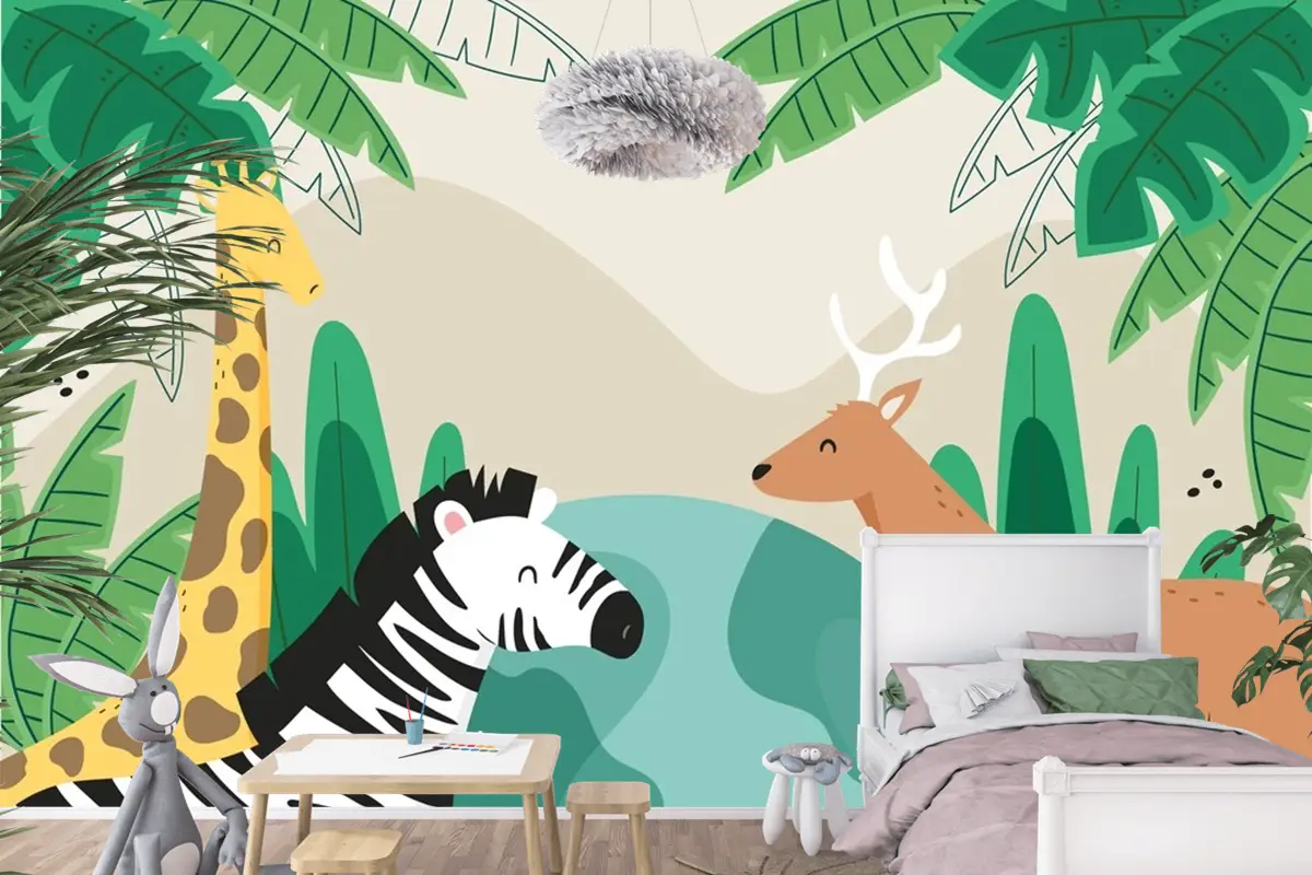 Flora Ve Fauna Çocuk Odası Duvar Kağıdı  Ile Dünya Yaban Hayatı Günü İçin Düz Arka Plan