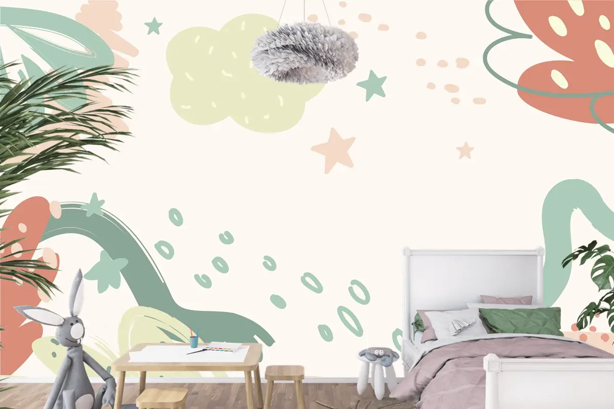 Düz Tasarım Bebek Duş Şablonu Çocuk Odası Duvar Kağıdı 