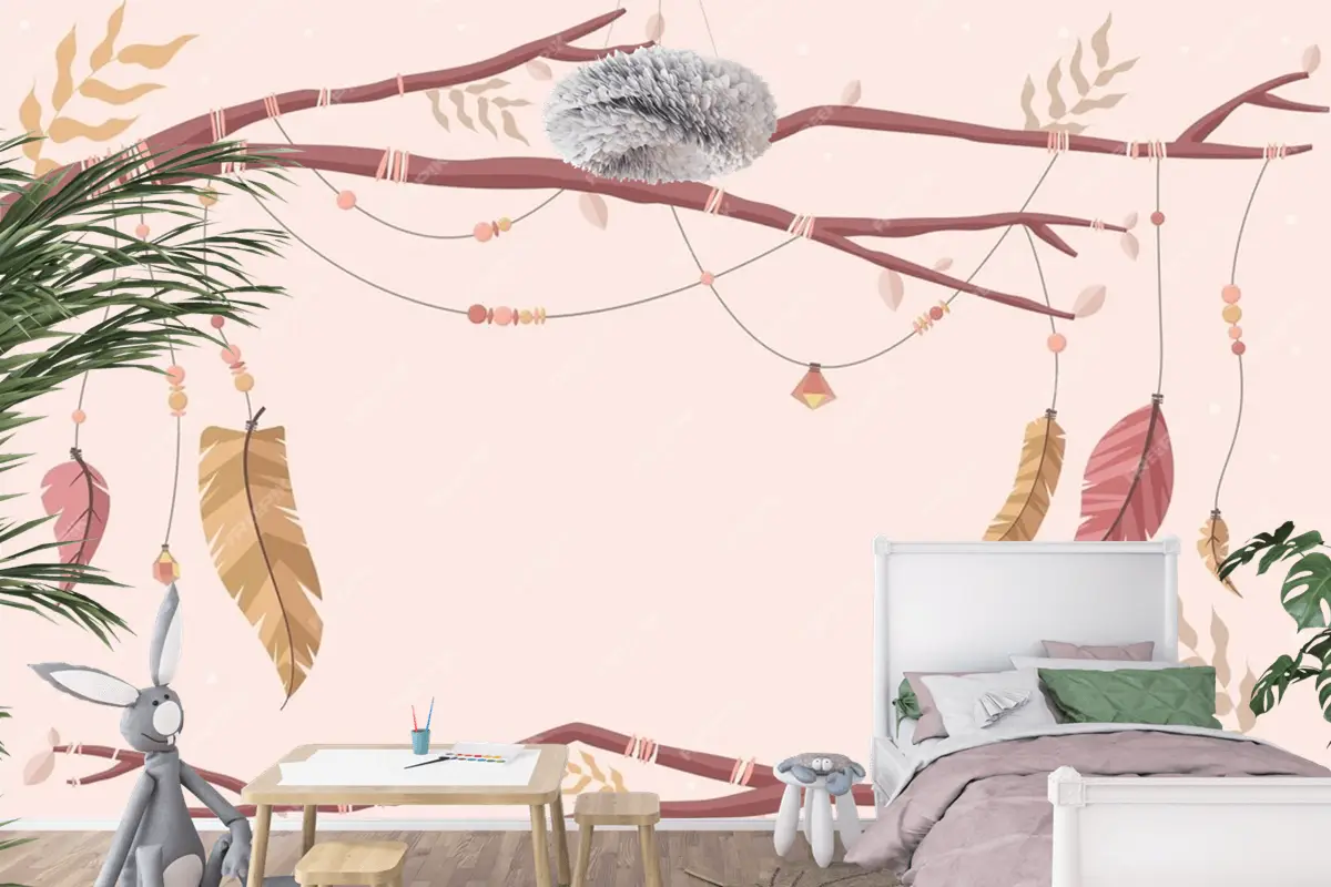 Düz Tasarım Boho Arka Plan Çocuk Odası Duvar Kağıdı 